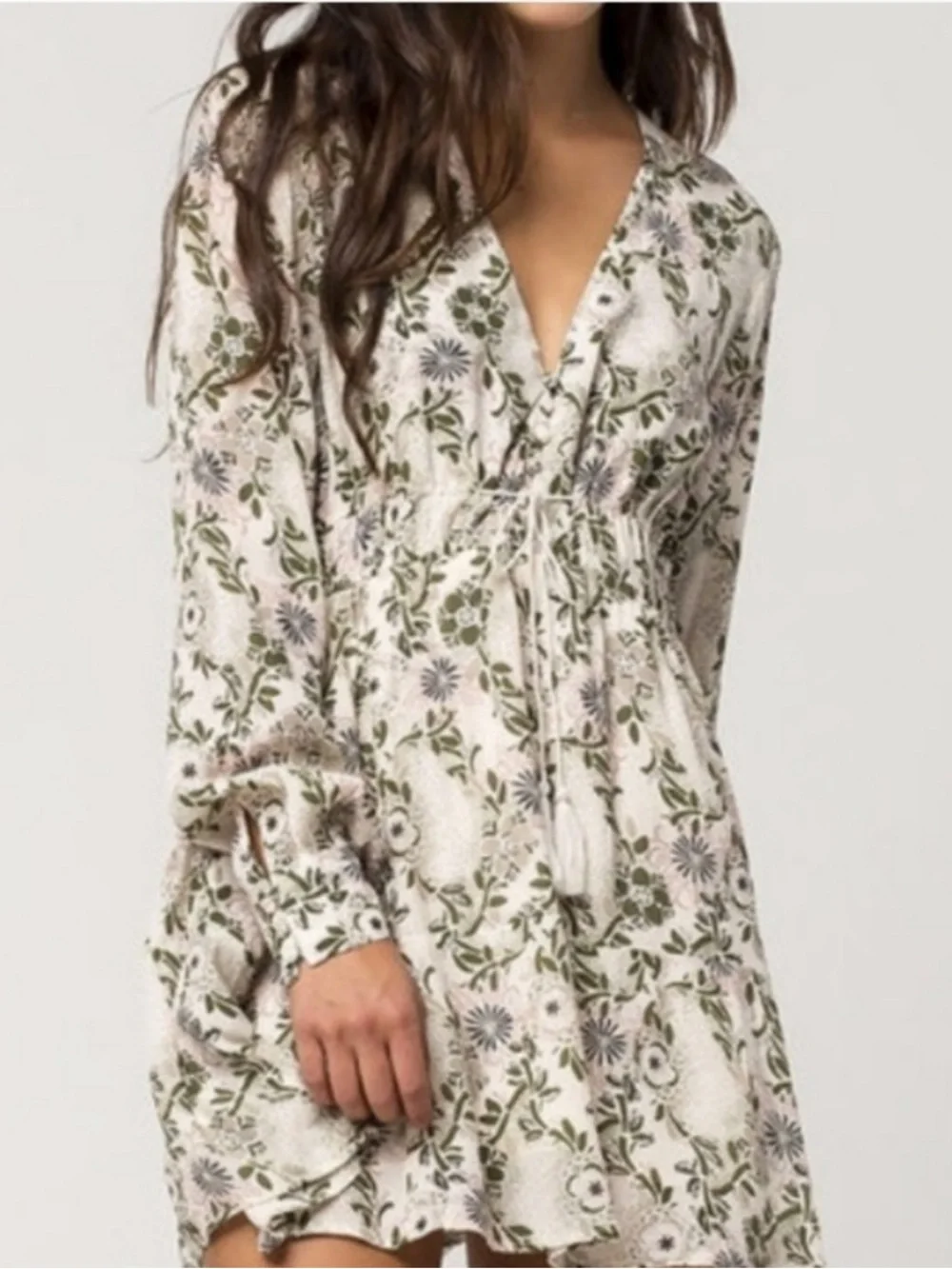 FREE PEOPLE Stealing Fire Mini Dress In Ivory Green Combo floral boho Sz S